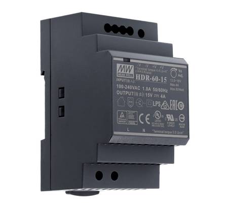 DIN rail power supply 15V 4A 60W MEAN WELL | HDR-60-15